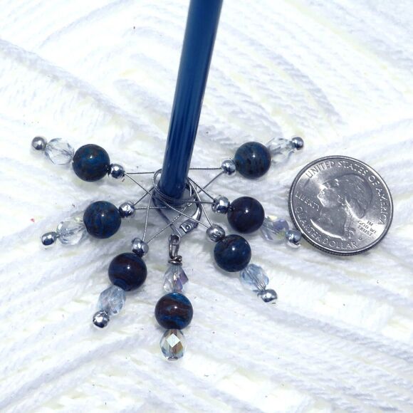 Handmade Stitch Markers w/ Blue Jasper and Crystal Beads for Knitting & Crochet - Picture 3 of 8
